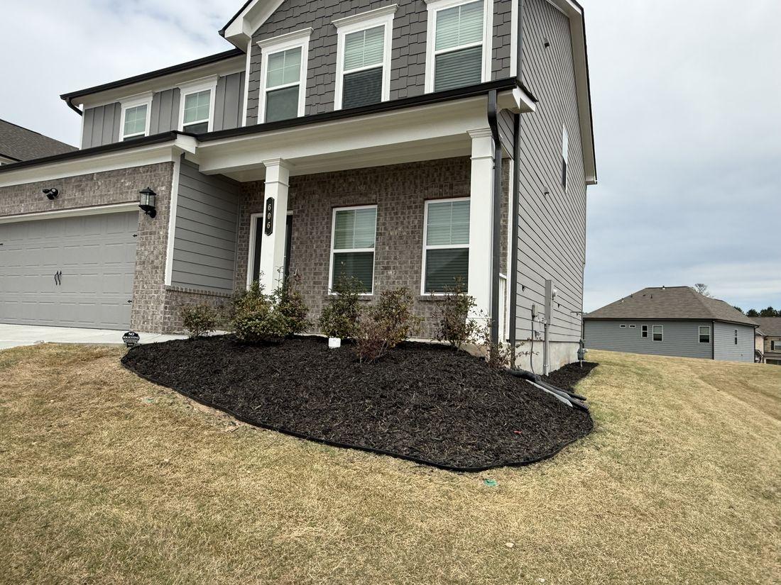 Two-story home with clean rooflines and tidy lawn by Kaus Cuts