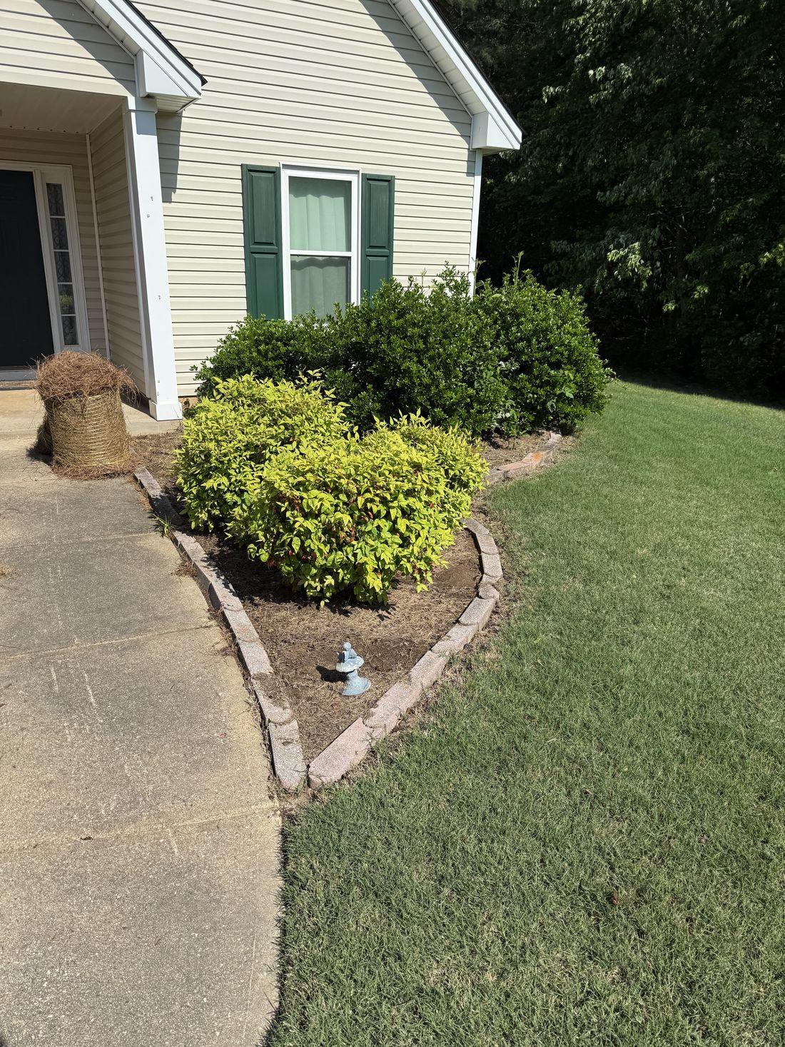 Mulched beds along a walkway by Kaus Cuts