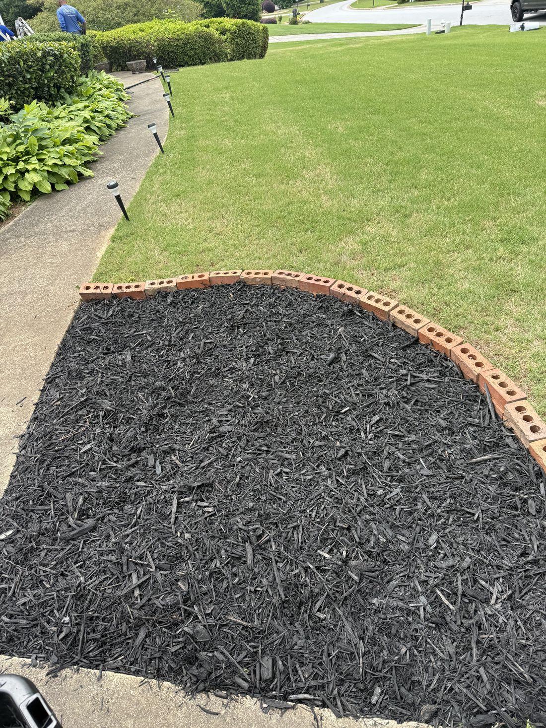 Bordered mulch bed installed by Kaus Cuts
